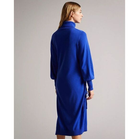 NEW Ted Baker Aavvaa Long Sleeve Wool Blend Bright Blue Sweater Dress 2 US 6 - Picture 4 of 7